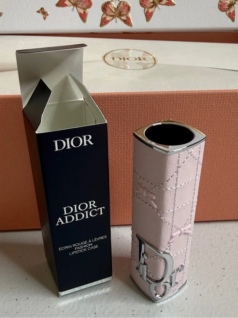 NIB Dior Limited Edition Pink Bow Quilted Leather Lipstick Case